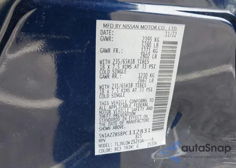 2023 Nissan Murano Sv Intelligent Awd from USA, damaged, VIN 5N1AZ2BS8PC112831